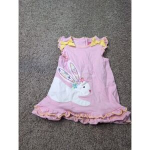 Goodlad Baby Girl Pink Easter Bunny Dress Ruffle Trim Bows Size 24 Months